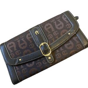 Vintage Etienne Aigner Leather Trim Clutch Wallet Wristlet Purse Signature Logo